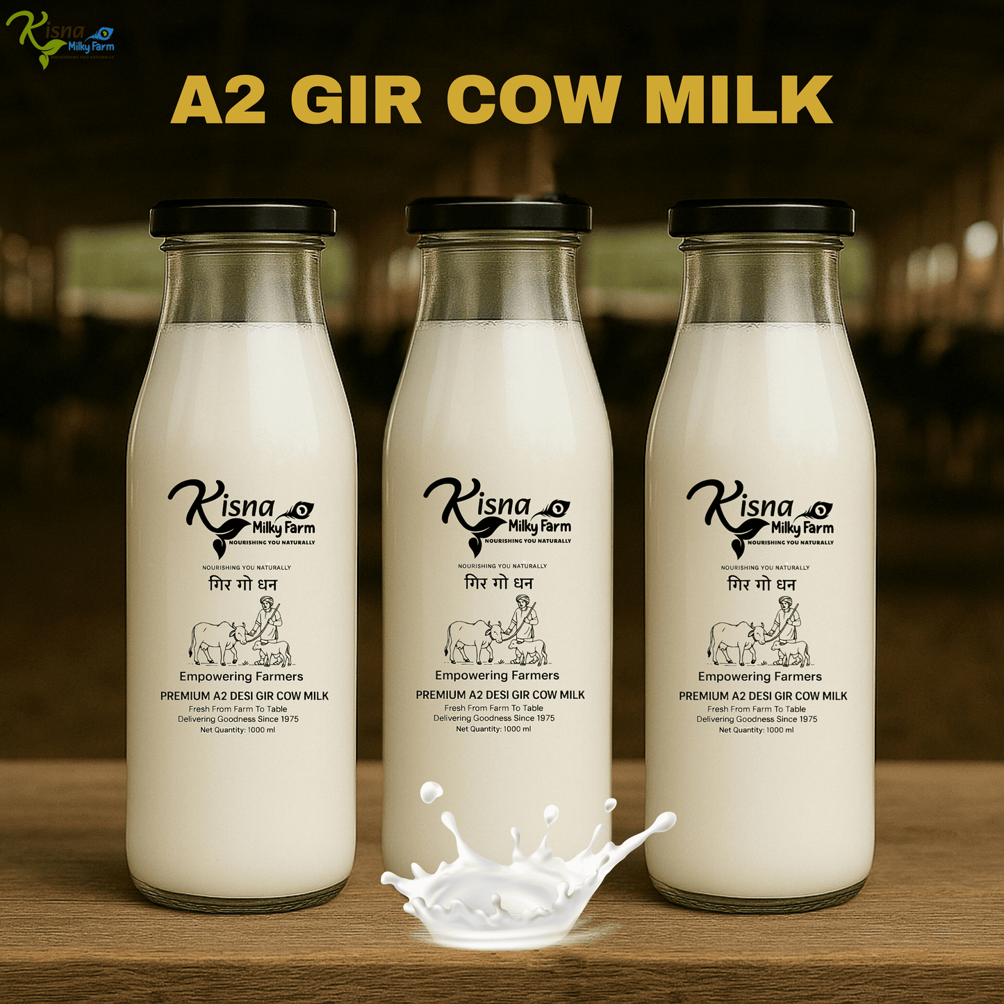 A2 Gir Cow Milk - 1 Litre/day - Glass Bottle (Returnable)